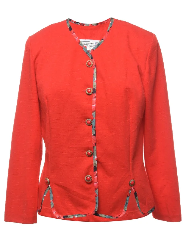 Button-Front Red Classic Jacket - M