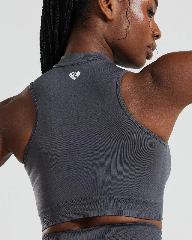 Define Seamless Half Zip Crop Tank | Graphite