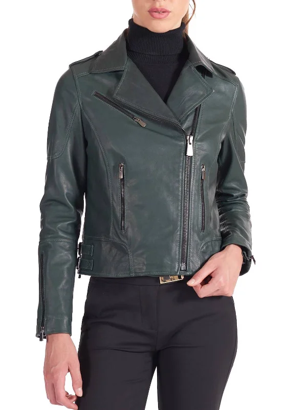 Green Double Functional Zipper Biker Jacket