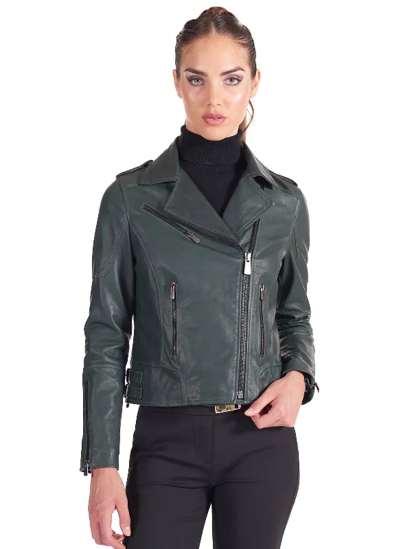 Green Double Functional Zipper Biker Jacket