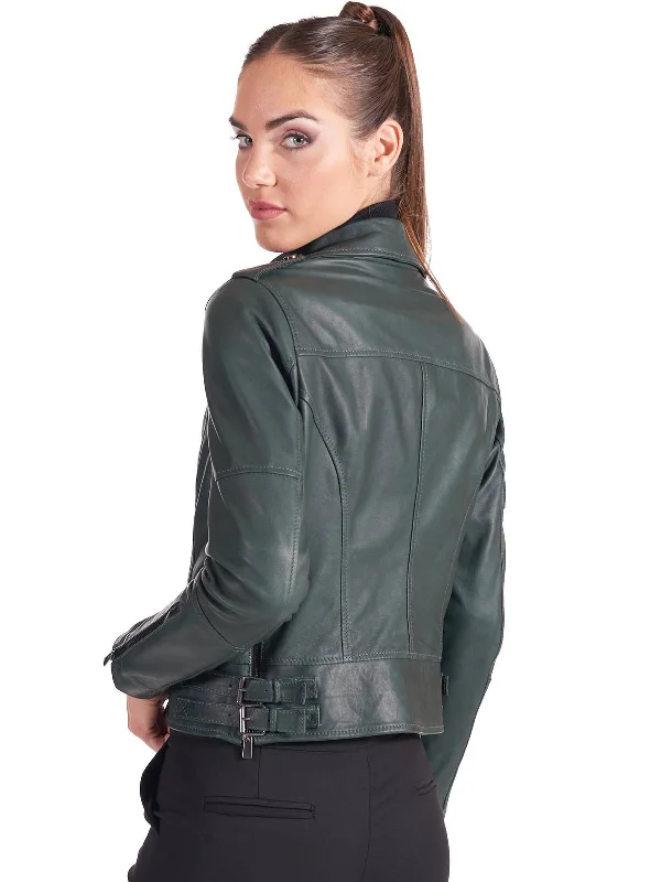 Green Double Functional Zipper Biker Jacket