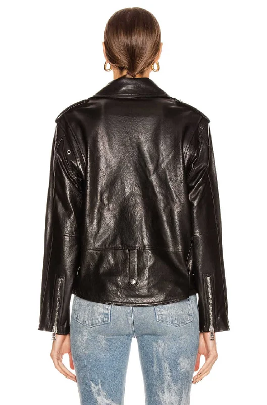 Womens black Biker Asymmetrical Belted Leather Jacket