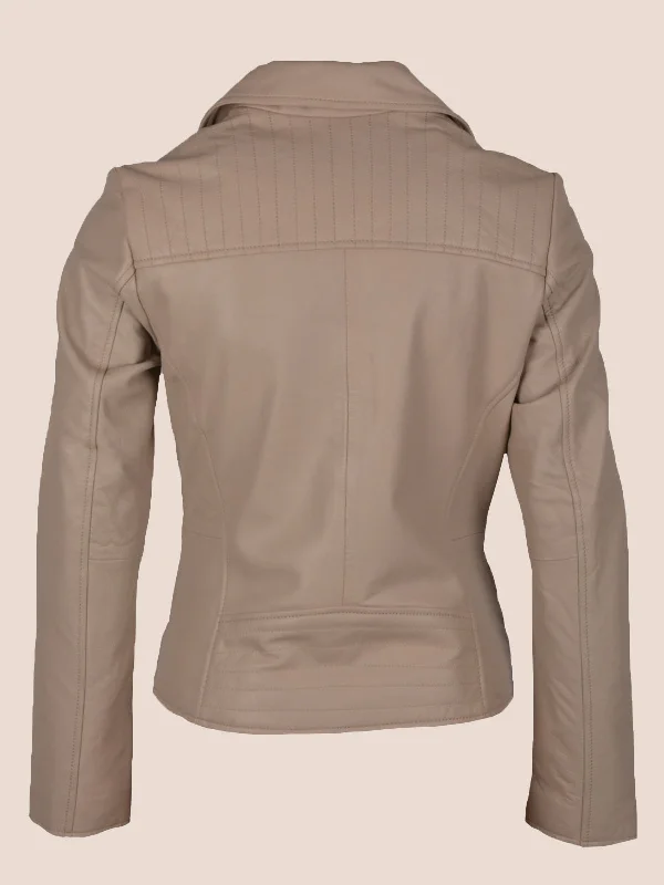 Women's Ivory Biker Leather Jacket