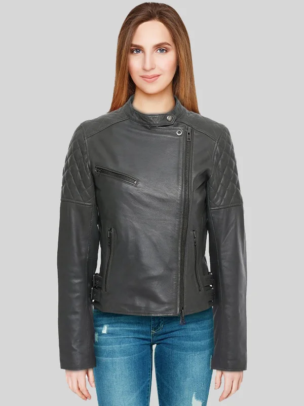 Women's Quilted Black Leather Biker Jacket