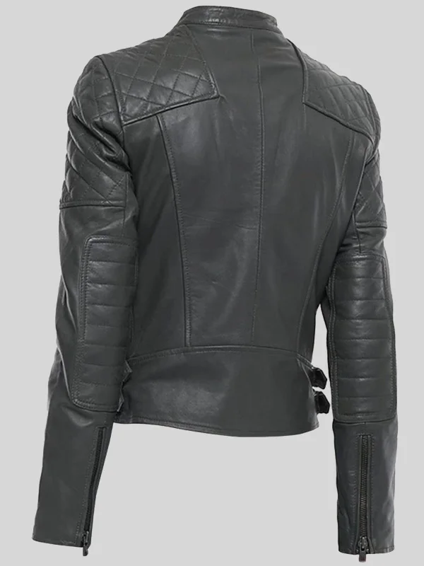 Women's Quilted Black Leather Biker Jacket