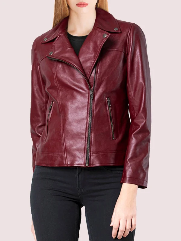 Womens Red Motercycle Leather Jacket