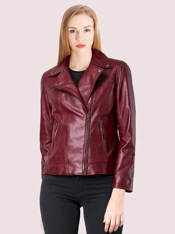 Womens Red Motercycle Leather Jacket