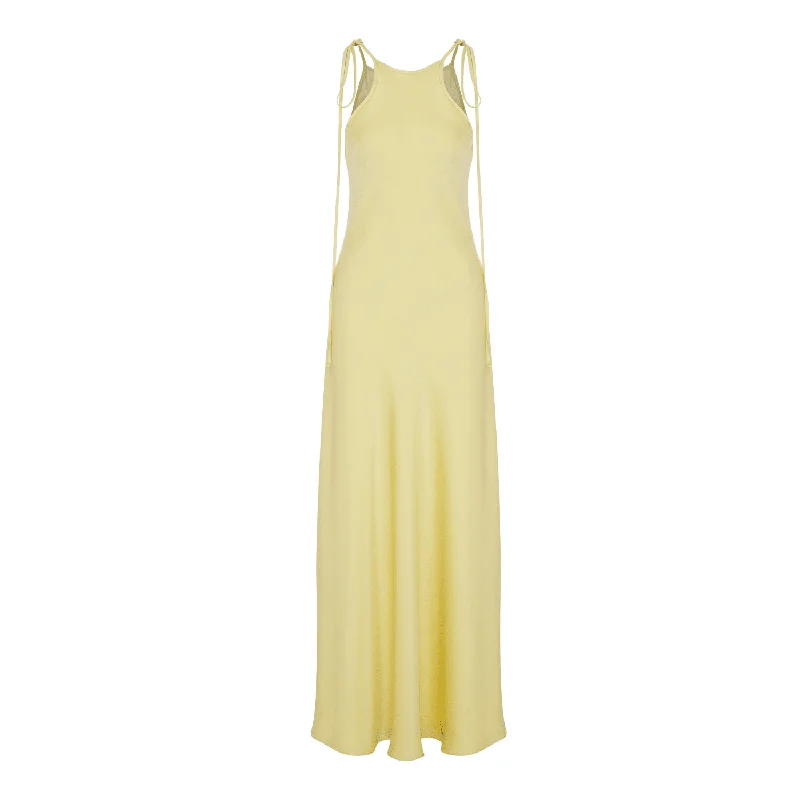 Addie Satin Long Dress in Lime Light