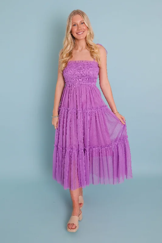 Arriving Late Midi Dress-Purple