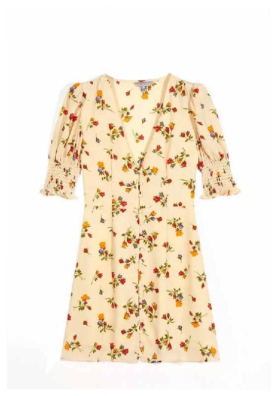 French minority V-neck retro fresh floral dress  7037