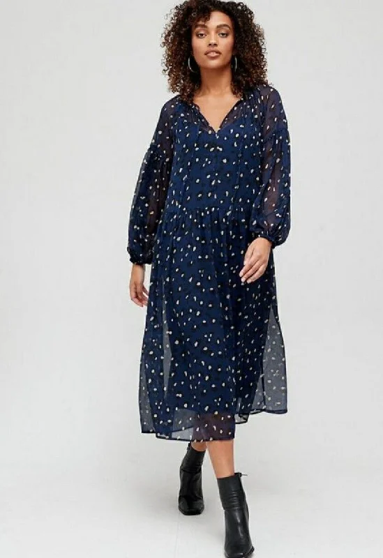 Georgette Yurya Printed Midi Dress Navy Size 12****Ref V491