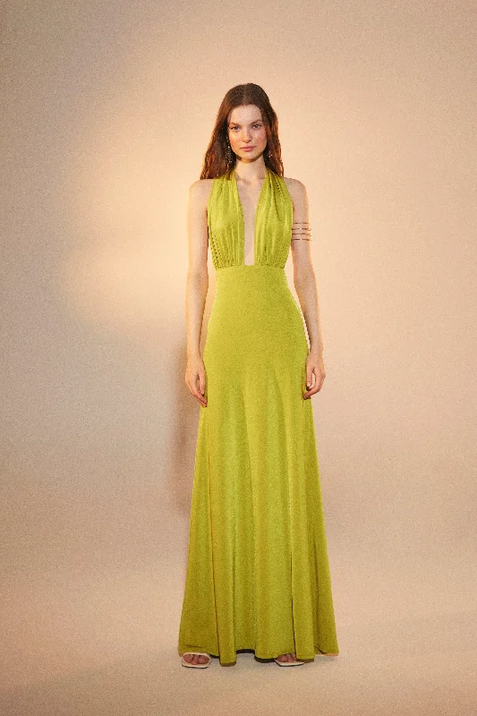 Ines Jersey Long Dress in Green Glow