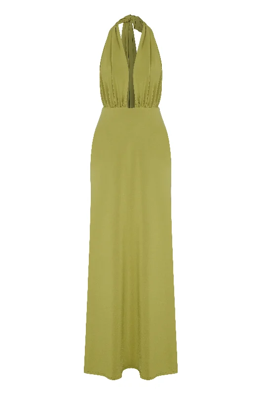 Ines Jersey Long Dress in Green Glow