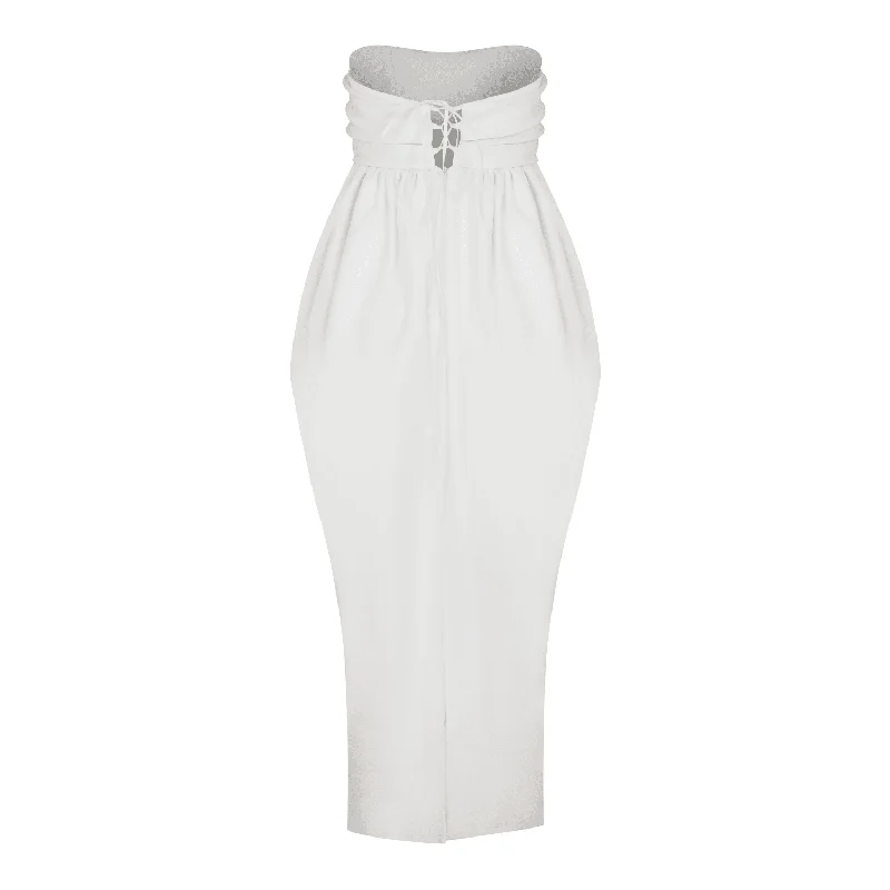 Jeanne Balloon Midi Dress in Blanc de Blanc