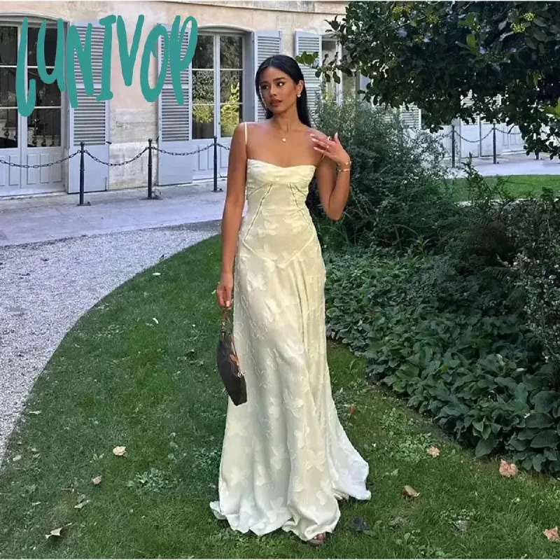 Lunivop Sweet Straight Evening Dress Spaghetti Strap Formal Women Strapless Prom Party Gowns Backless Lace Up Occasion Dress