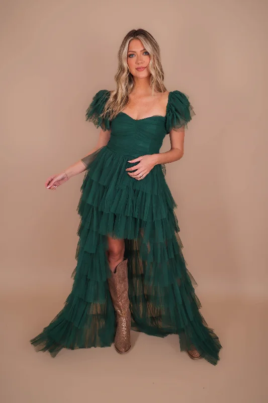 On Cloud 9 Tulle Maxi Dress-Hunter Green