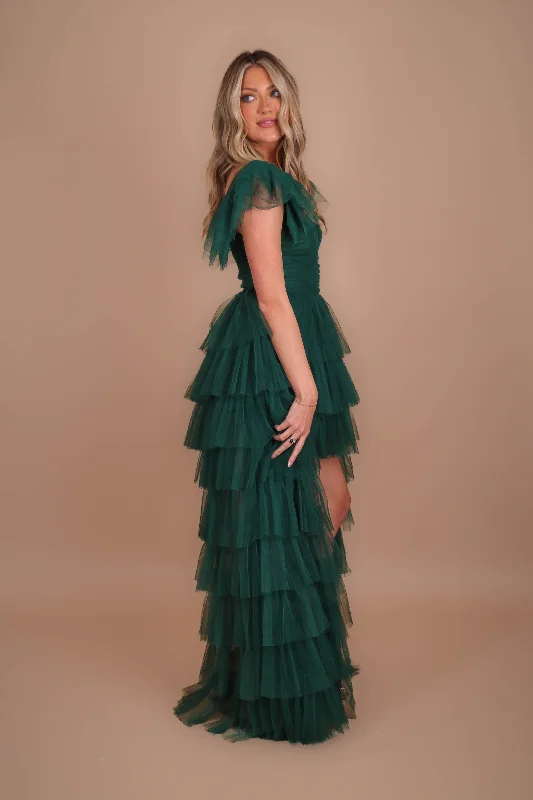 On Cloud 9 Tulle Maxi Dress-Hunter Green