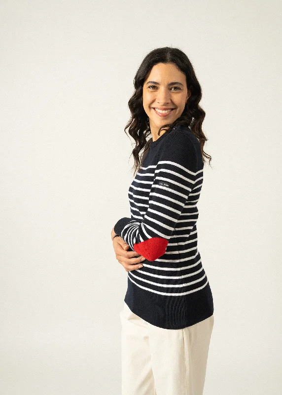 Brégançon striped sailor jumper - with contrasting elbow patches (NAVY/BLANC/TULIPE)