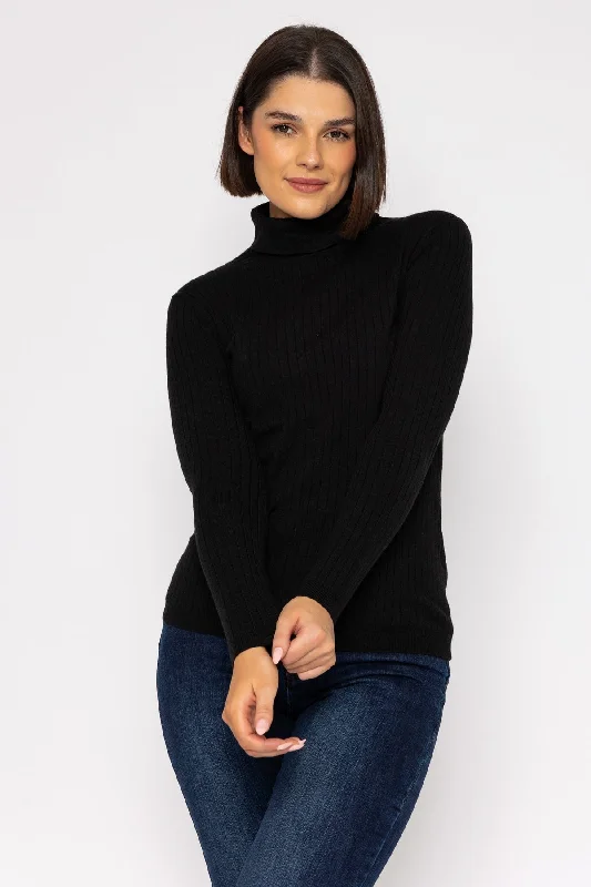 Rib Roll Neck Knit in Black