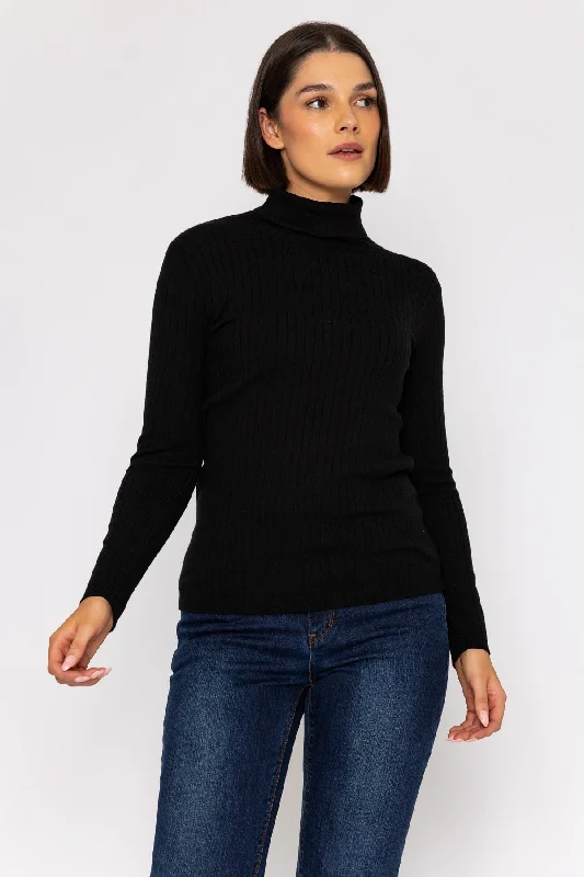 Rib Roll Neck Knit in Black