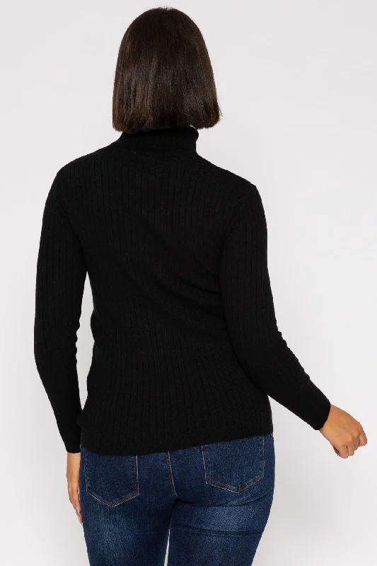 Rib Roll Neck Knit in Black