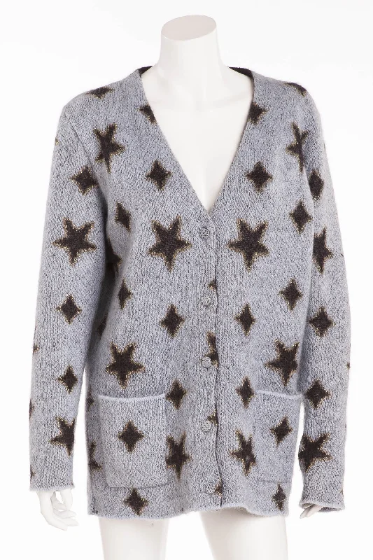 Saint Laurent - Long Sleeve Light Blue Cardigan with Black Stars - M