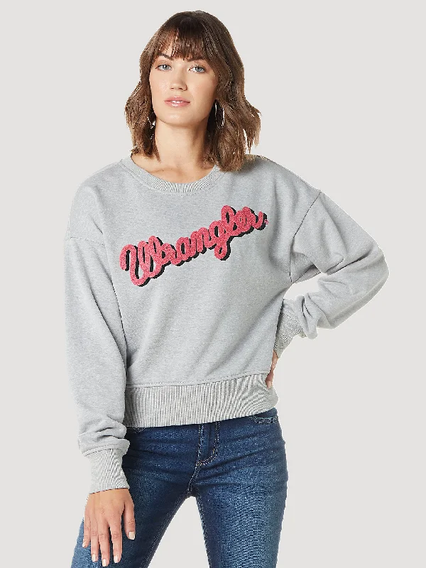 Women's Wrangler Script Drop Shoulder Pullover In Heather Grey