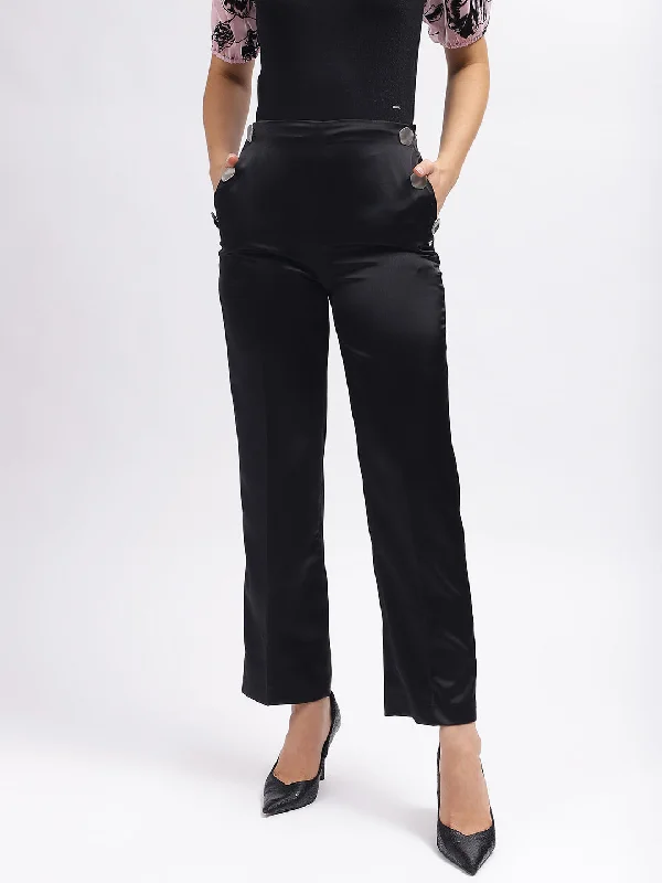 Elle Women Black Solid Flared High-Rise Trouser