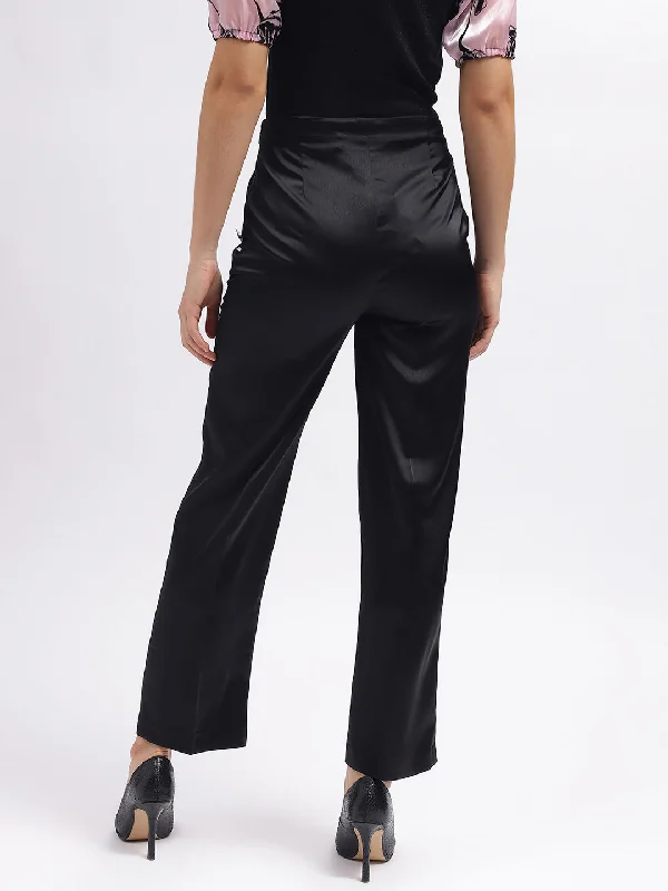 Elle Women Black Solid Flared High-Rise Trouser