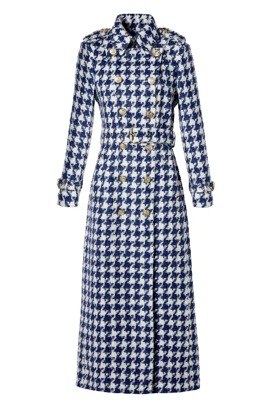 Full Length Marlborough Trench Coat (Large Scale Navy Houndstooth)