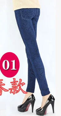 Imitation cowboy Leggings Women High waist jeans 2016 Latest Big yards Printing Thin High elastic Jeans Little feet pants  BN692