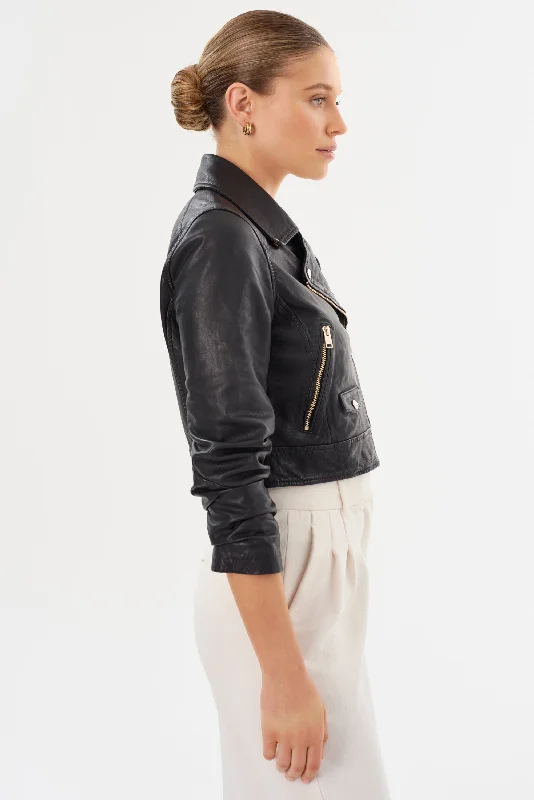 JANIKA | Cropped Leather Biker Jacket