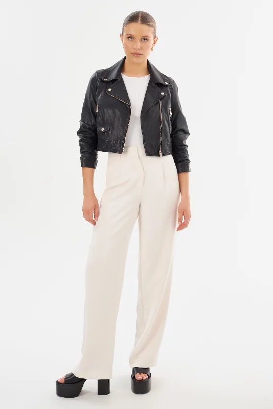 JANIKA | Cropped Leather Biker Jacket