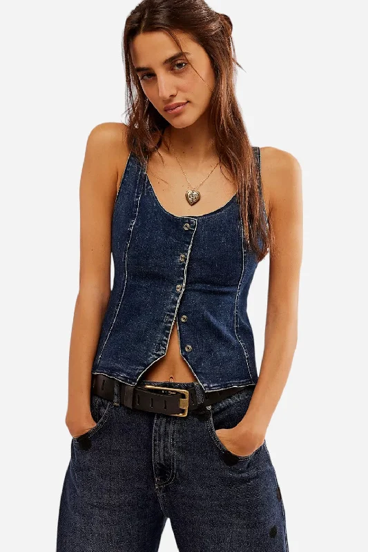 Free People Kara Vest in Rugged Denim