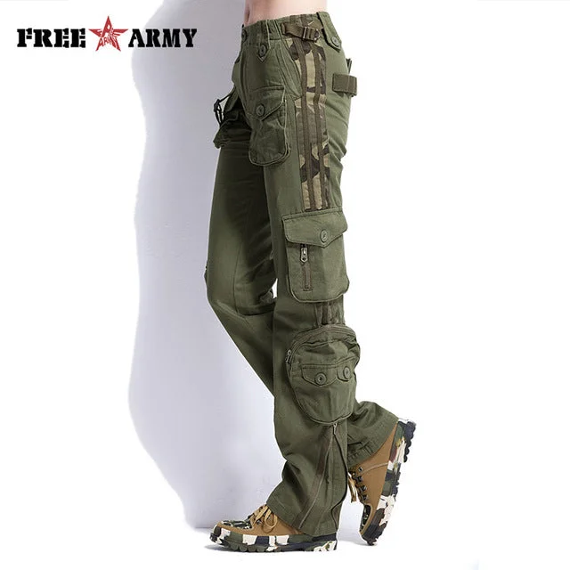 Large Size Cargo Pants Women Military Clothing Tactical Pants Multi-Pocket Cotton Joggers Sweatpants Army Green TO7305-2