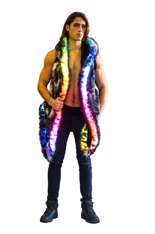 Men's LED Fur Vest in ""Black & White Tye Dye""