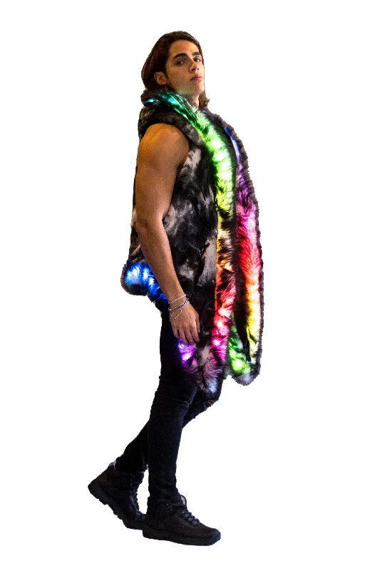 Men's LED Fur Vest in ""Black & White Tye Dye""