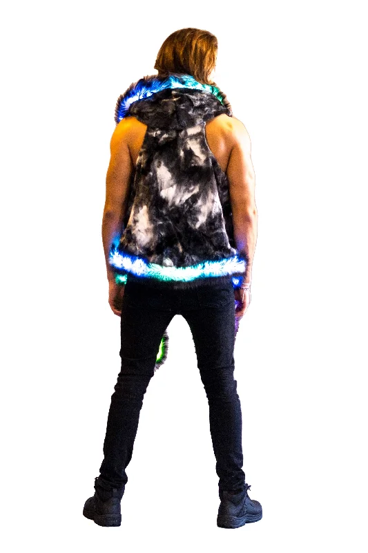 Men's LED Fur Vest in ""Black & White Tye Dye""