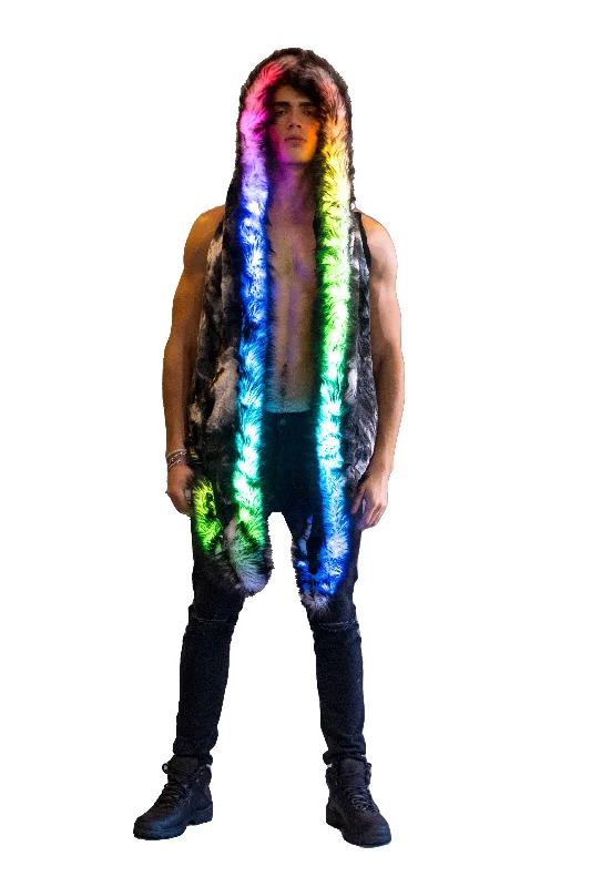 Men's LED Fur Vest in ""Black & White Tye Dye""