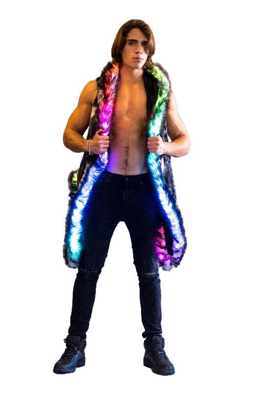 Men's LED Fur Vest in ""Black & White Tye Dye""