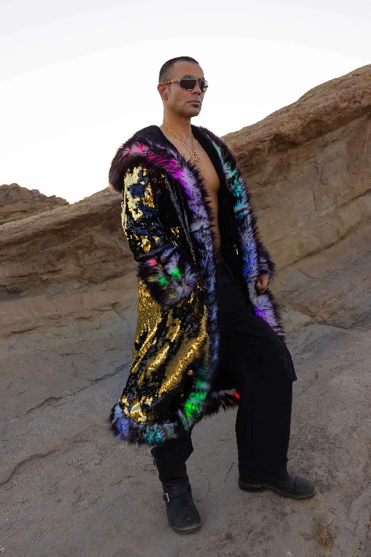 Men's LED Sequin King Coat in ""Black/ Gold""