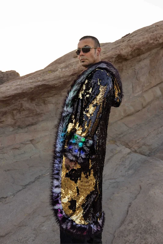 Men's LED Sequin King Coat in ""Black/ Gold""