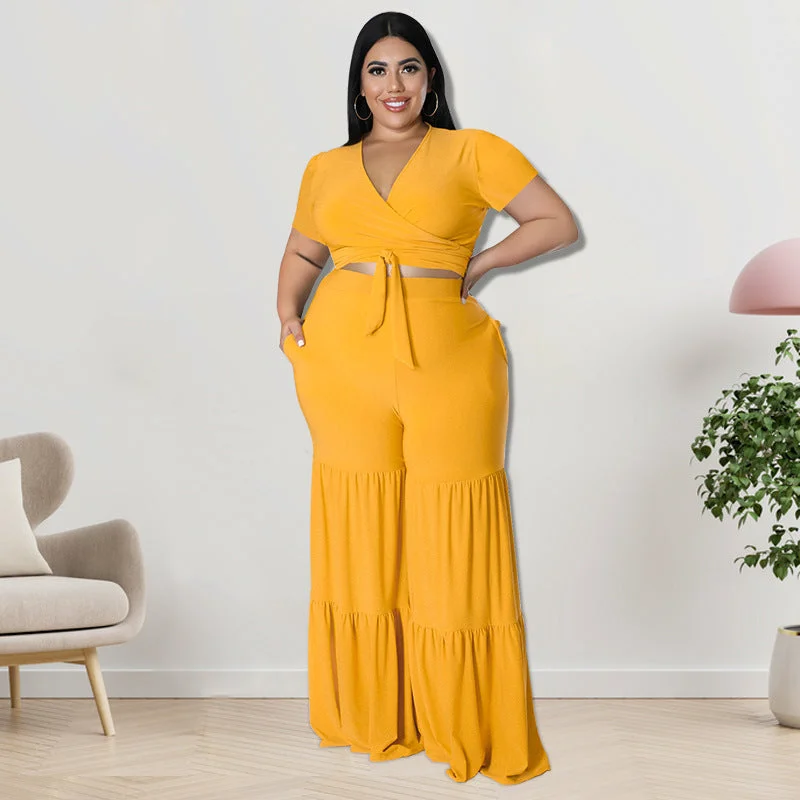 Plus Size Two-Piece Wide-Leg Pants Set