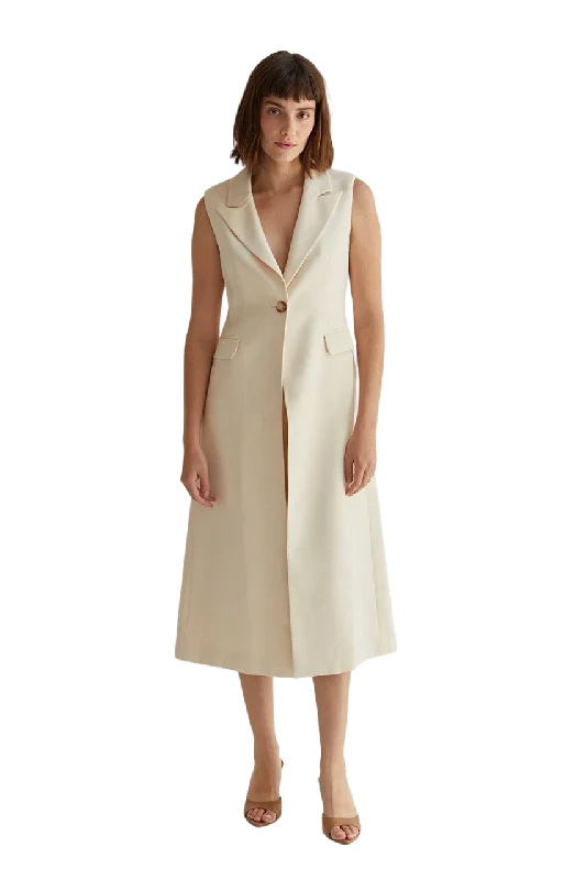 Crescent Sasha Sleeveless Long Blazer in Cream