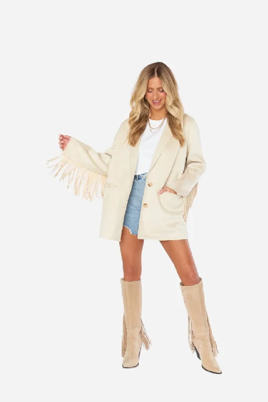 Show Me Your Mumu Sierra Fringe Jacket in Cream