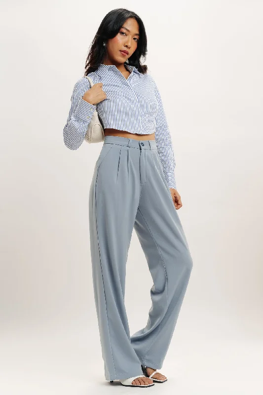 Powder Blue Pleated Straight Fit Korean Pant