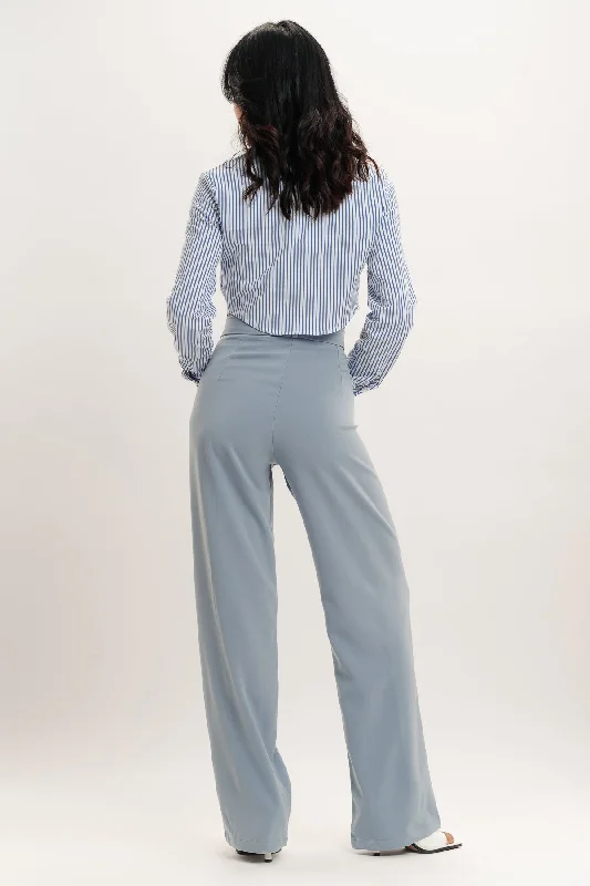 Powder Blue Pleated Straight Fit Korean Pant