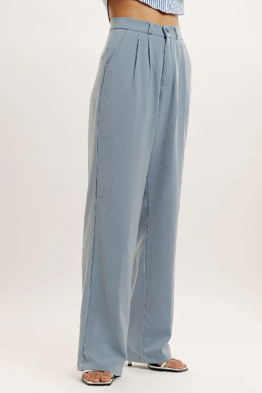 Powder Blue Pleated Straight Fit Korean Pant