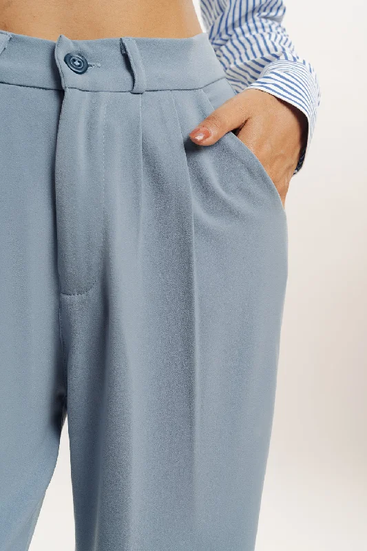 Powder Blue Pleated Straight Fit Korean Pant