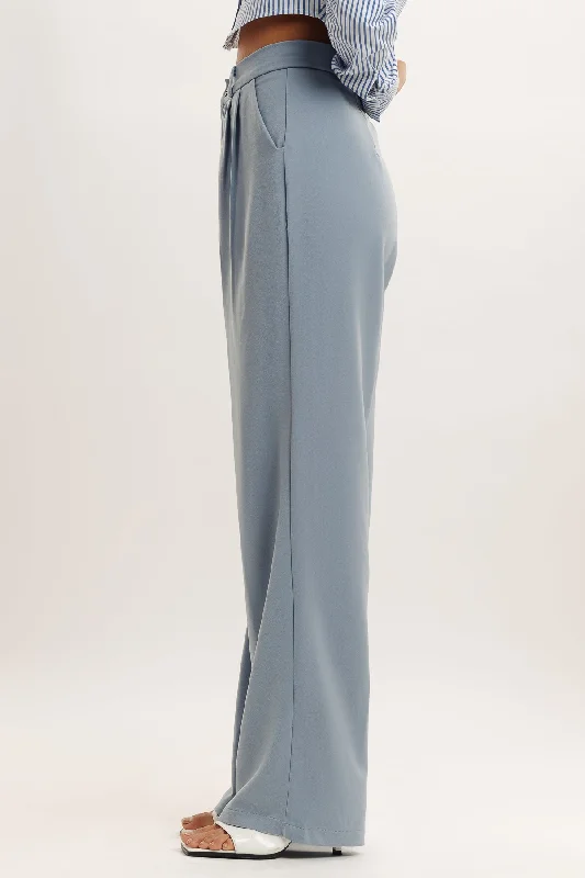 Powder Blue Pleated Straight Fit Korean Pant